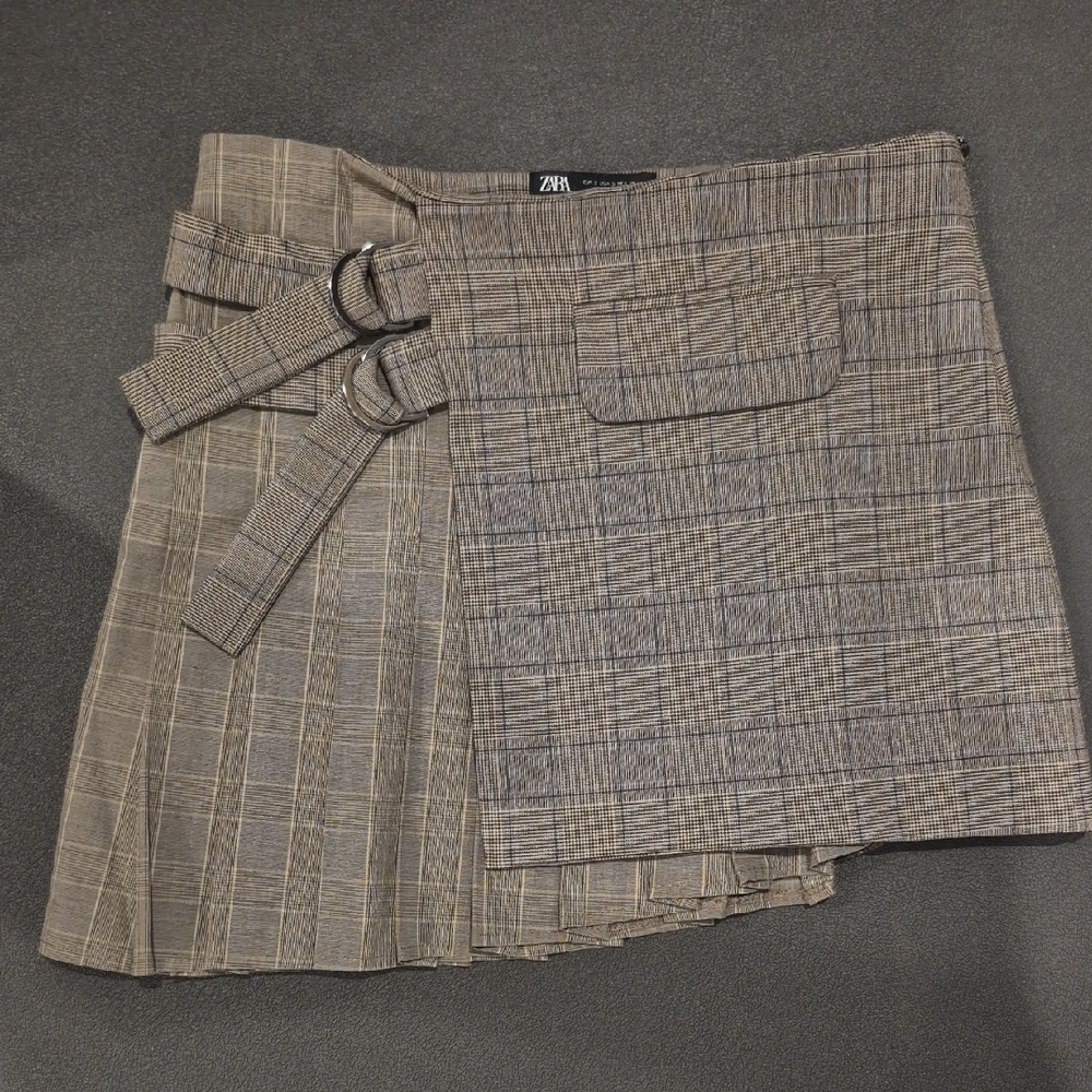 Zara Women's Checkered Mini Skirt - Brown